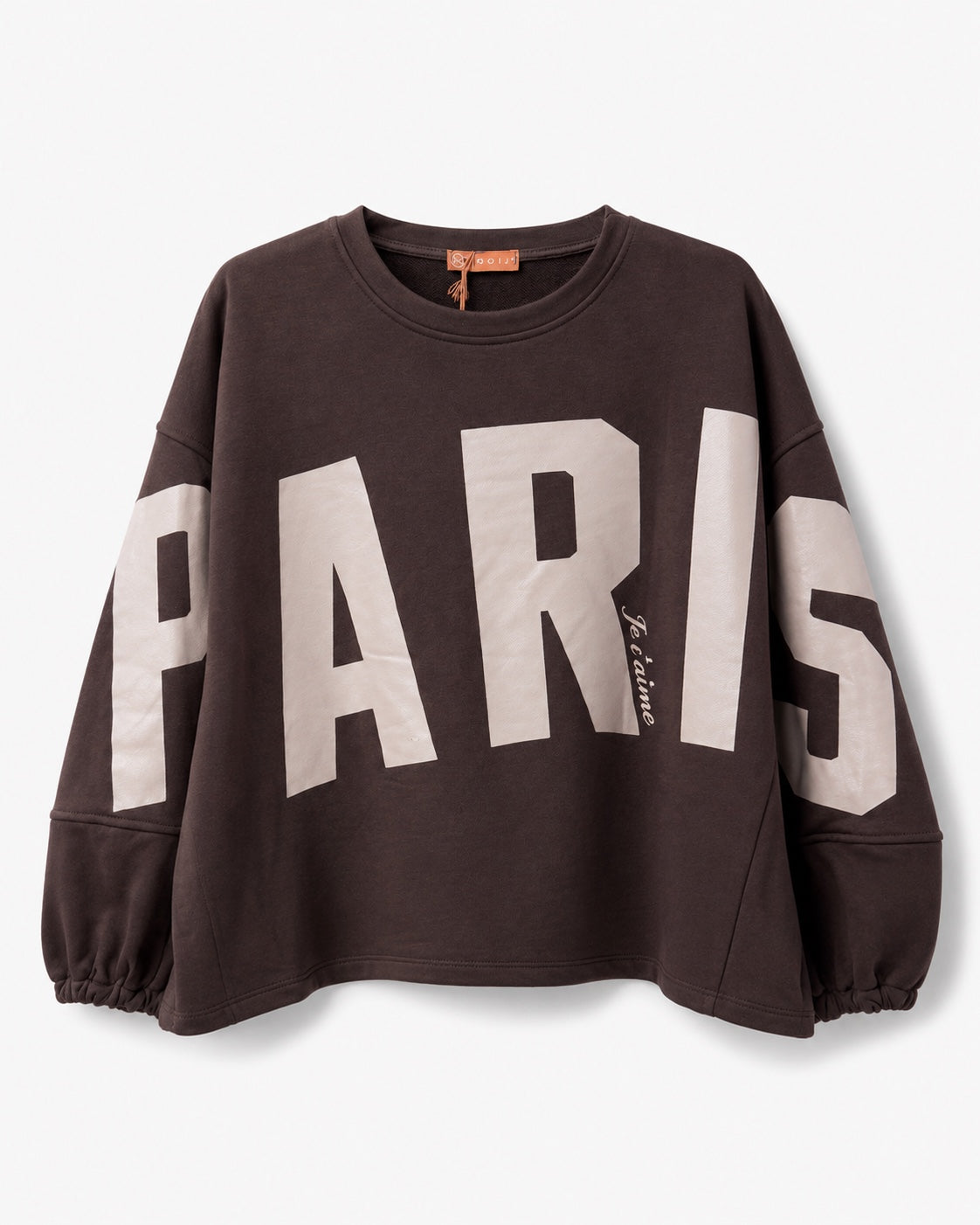 Mooij Paris sweater in chocobruin met lichte opdruk