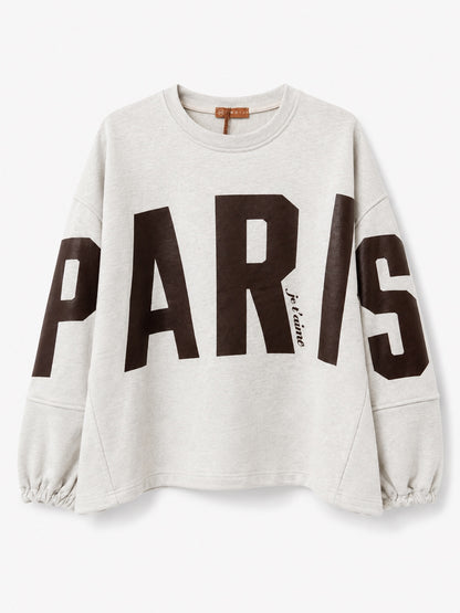 Mooij Paris sweater in ecru met donkerbruine opdruk