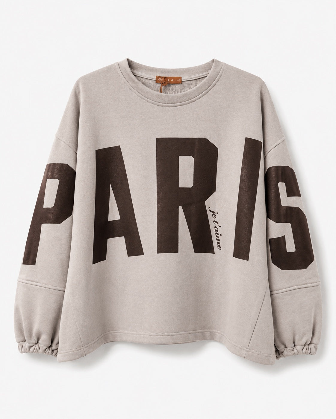 Mooij Paris sweater in taupe met donkerbruine opdruk