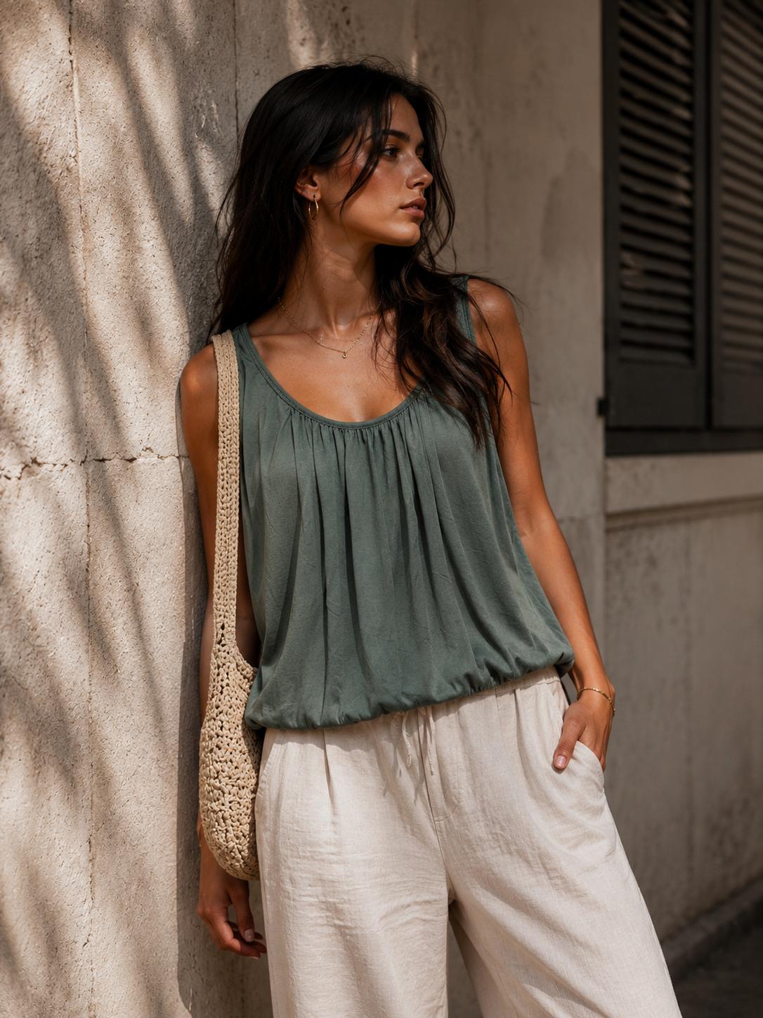 Army Top Bella ballon top van viscose elastane mix