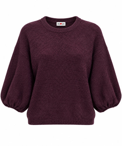 Trui Vianne met vlindermouwen in aubergine productfoto