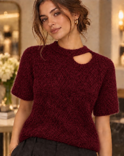 Trui Yara Open Shoulder bordeaux gedragen door model