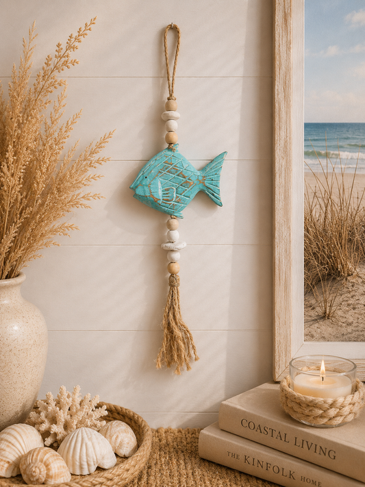 vis hanger decoratie, turquoise vis decoratie, 